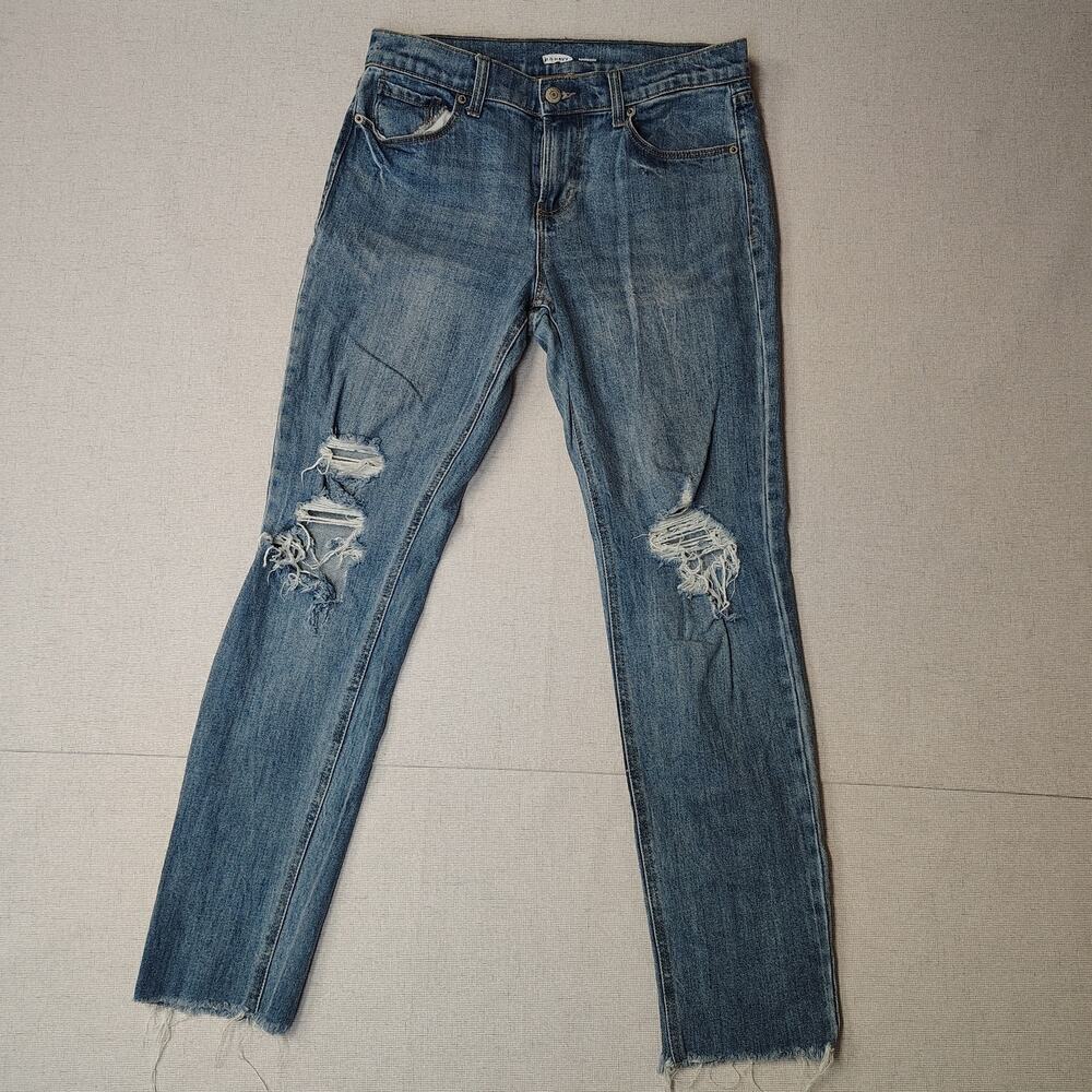 Old Navy Boyfriend Jeans Womens 2 Distressed Ripped Raw Hem Medium Wash